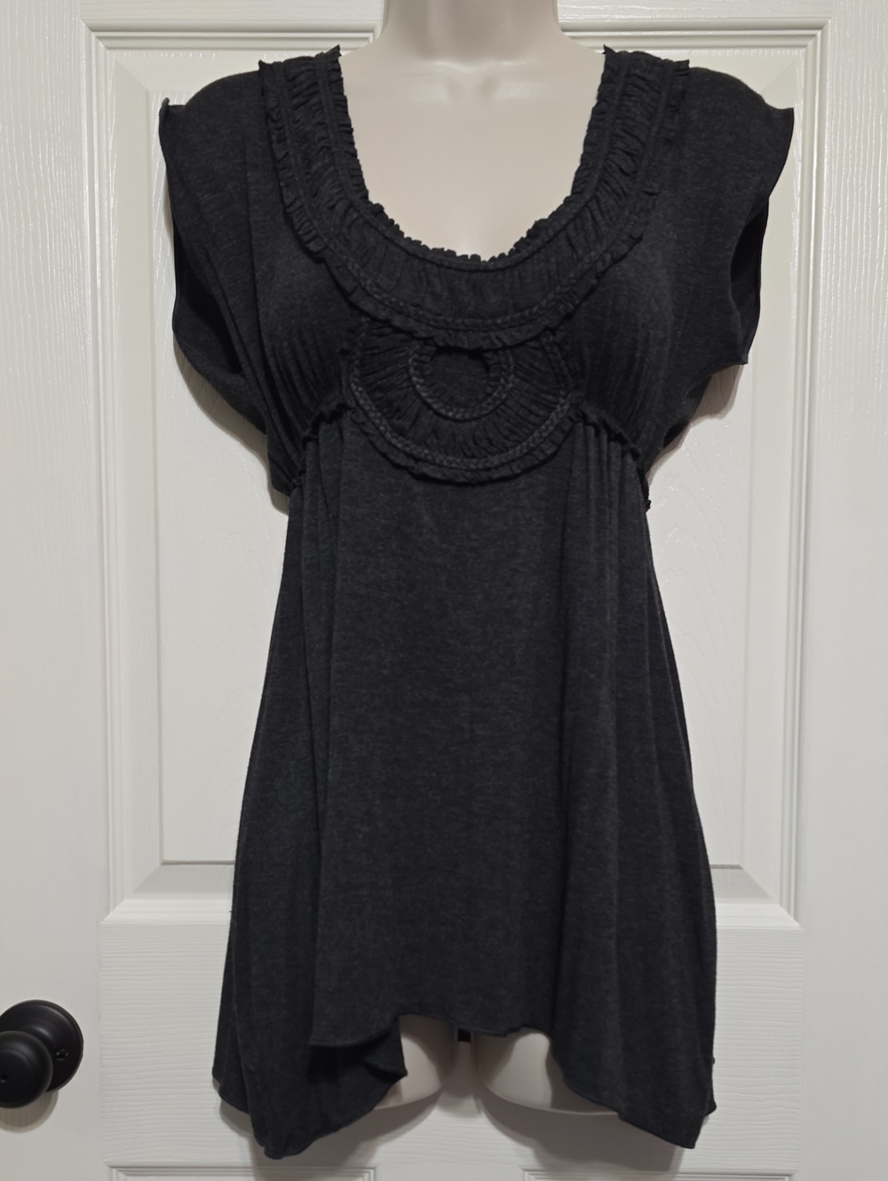 Max Studio Black Ruffled Scoop Neck Tunic